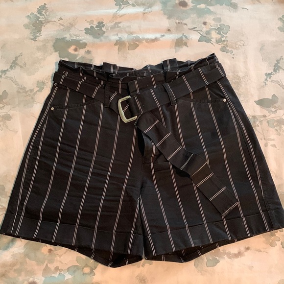 WHBM Pinstripe high-rise, belted paper bag 5” short - Picture 4 of 8